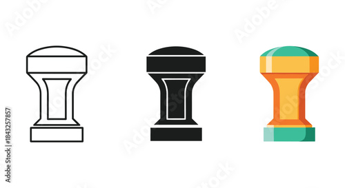 Rubber stamp icons in different styles and colors