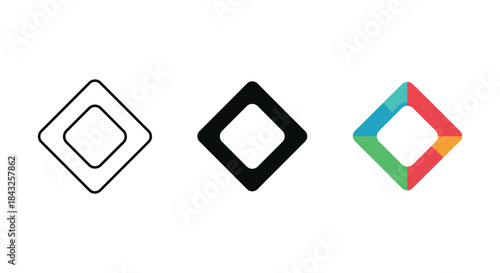 Set of three diamond shapes with different designs and colors