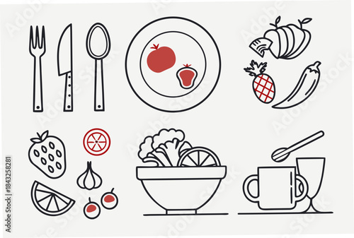 Modern Food   Kitchen Utensil Icon Set  Thin Line  (1) Vector SVG Design