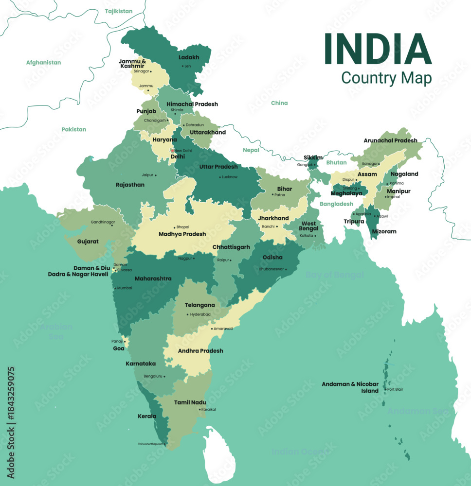Fototapeta premium India map hgih quality vector map with state names 