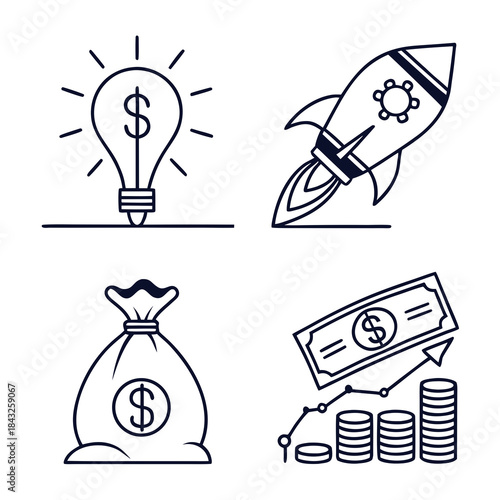 Startup Funding Icon Set  White Background  Minima (2) Vector SVG Design