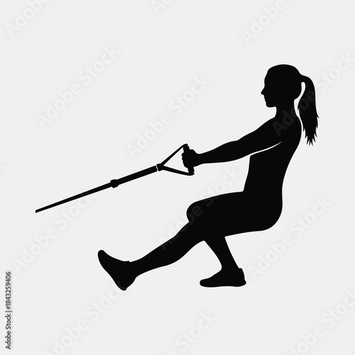 Silhouette female athlete water skiing action pose sport activity vector illustration