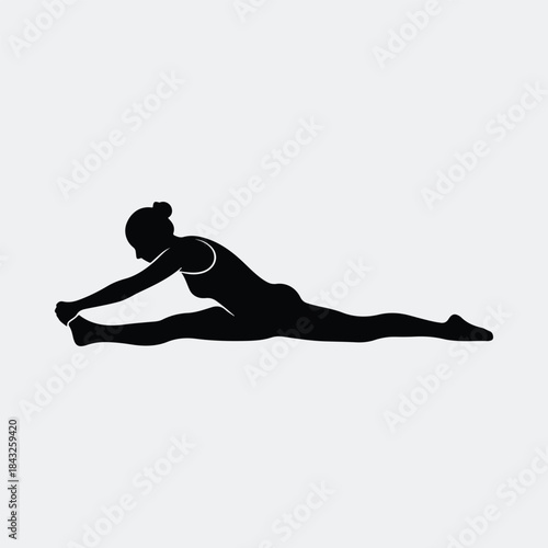 Silhouette flexible woman performing splits stretch exercise yoga pose vector illustration