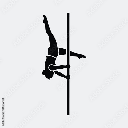 Silhouette graceful woman performing challenging upside down pole fitness vector illustration