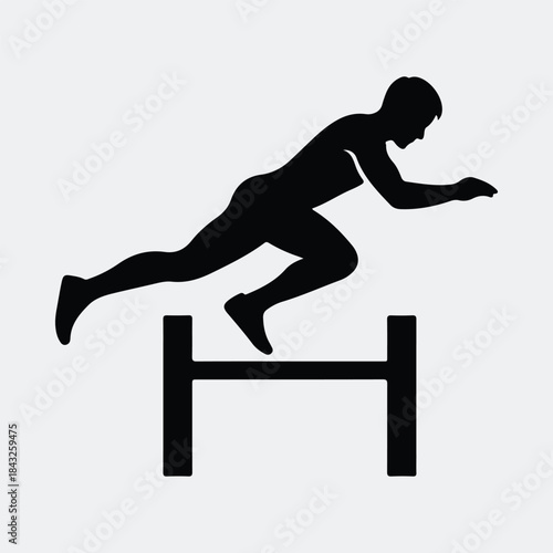 Silhouette male athlete jumping track hurdle obstacle race vector illustration