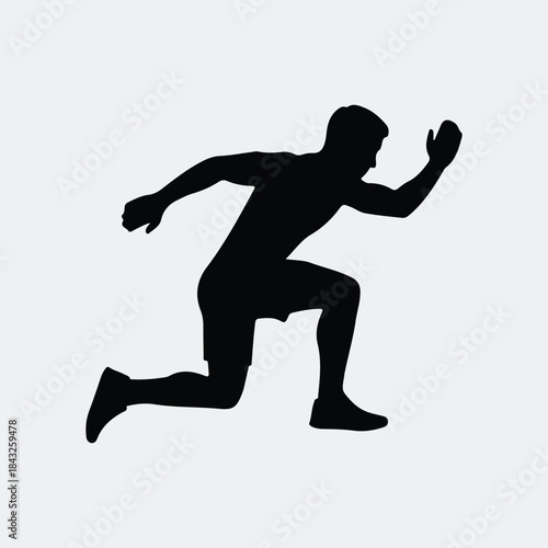 Silhouette male athlete running or exercising in dynamic pose vector illustration