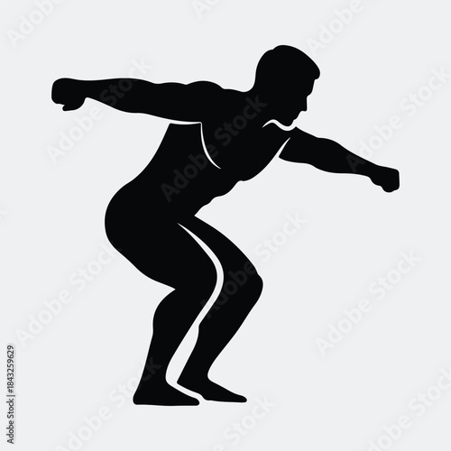 Silhouette strong athletic man dynamic action pose sport training vector illustration