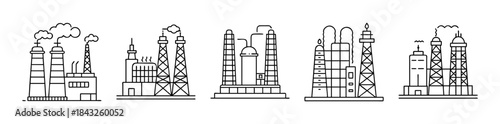 Industrial factory infrastructure line icons. energy production plants.