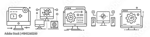 Software development, data processing, and system workflow icons
