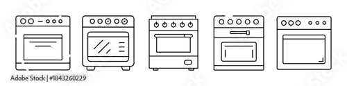 Kitchen oven and stove line icons set. cooking appliance outline symbols