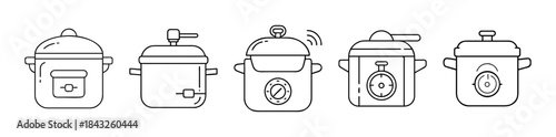 Set of pressure cooker and slow cooker line vector icons collection