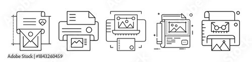 Printing and document processing icons set. digital imaging.