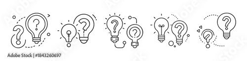 Creative thinking and problem solving line icons with light bulbs