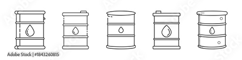 Oil barrel and drum icons set representing fuel energy industry