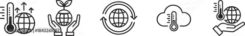 Climate environment icons set, global warming care sustainability flat vector design collection