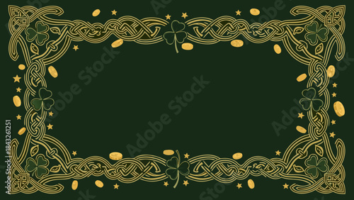 Decorative Celtic border design with gold elements on dark background  