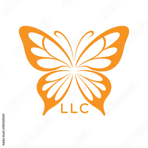 LLC Elegant Orange Butterfly Logo. LLC Design for Beauty, Spa. LLC Wellness and Fashion Branding.
