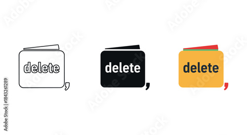 Delete button icons in different colors and styles