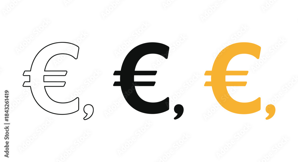 Obraz premium Euro currency symbol in different colors and styles