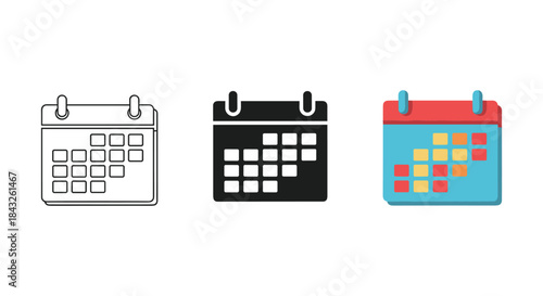 Calendar icons set for organizing and scheduling