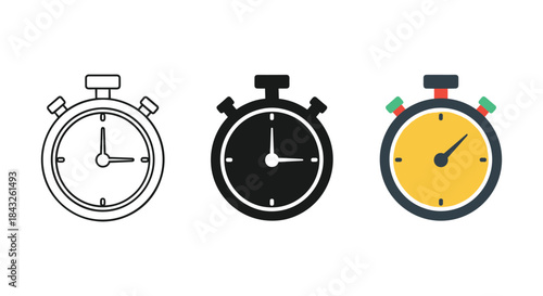 Stopwatch icons in different styles and colors