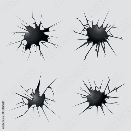 Collection of holes in the Wall Crack Effect Vector Design