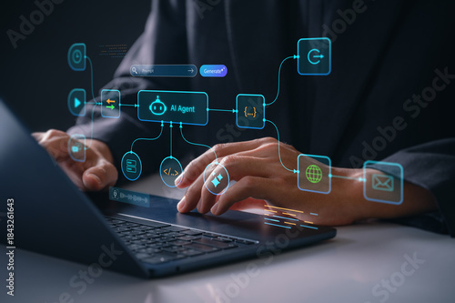 Φωτογραφία AI agent controlling intelligent automation processes on laptop by software deve