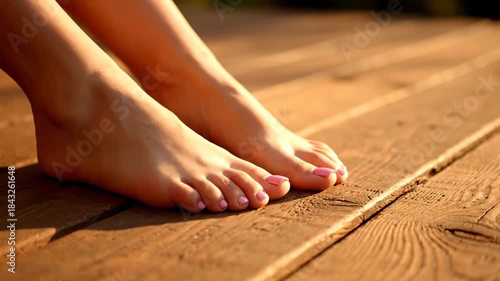 Wallpaper Mural Barefoot on wooden planks in warm sunlight, relaxing moment Torontodigital.ca