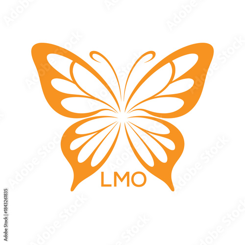 LMO Elegant Orange Butterfly Logo. LMO Design for Beauty, Spa. LMO Wellness and Fashion Branding.
