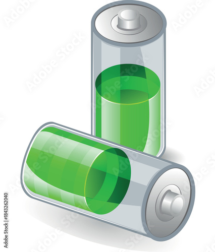 Green Color 3d Glossy Battery Charger Level Icon Vector Design