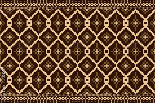 Beautiful vintage cross stitch traditional ethnic pattern.floral pixel art embroidery. Elegance background abstract Aztec beautiful seamless pattern for fabric,cloth,dress,carpet,curtain,sarong,batik