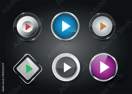 Shiny Colored Geometric Decor Play Button Vector Design