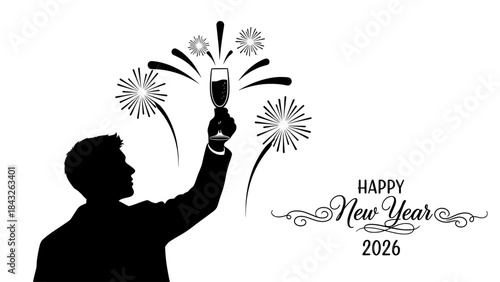 New year 2026 toast celebration with fireworks