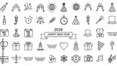 New year celebration doodle set