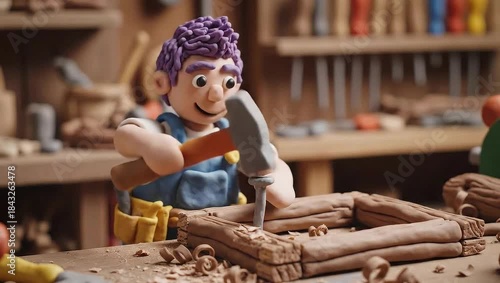 Animated Carpenter at Work - A Stop-Motion Woodworking Scene.
