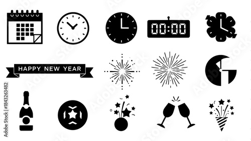 New year celebration icons set