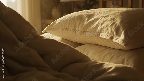 Cozy Morning Light on Bed with Pillows.
