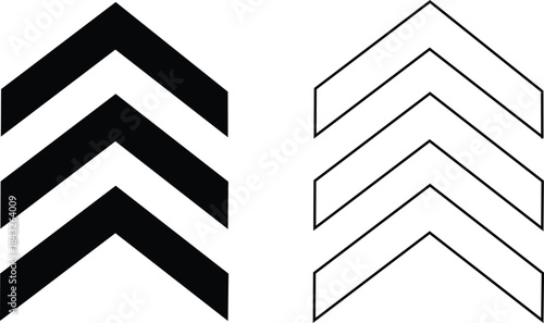 Chevron Arrow Vector Set Collection Group Black Flat and Line Style Direction Symbols, Navigation Pointer Marks, Guide Indicators, Shape Signs, Forward Move Icons, Minimal Graphic Elements