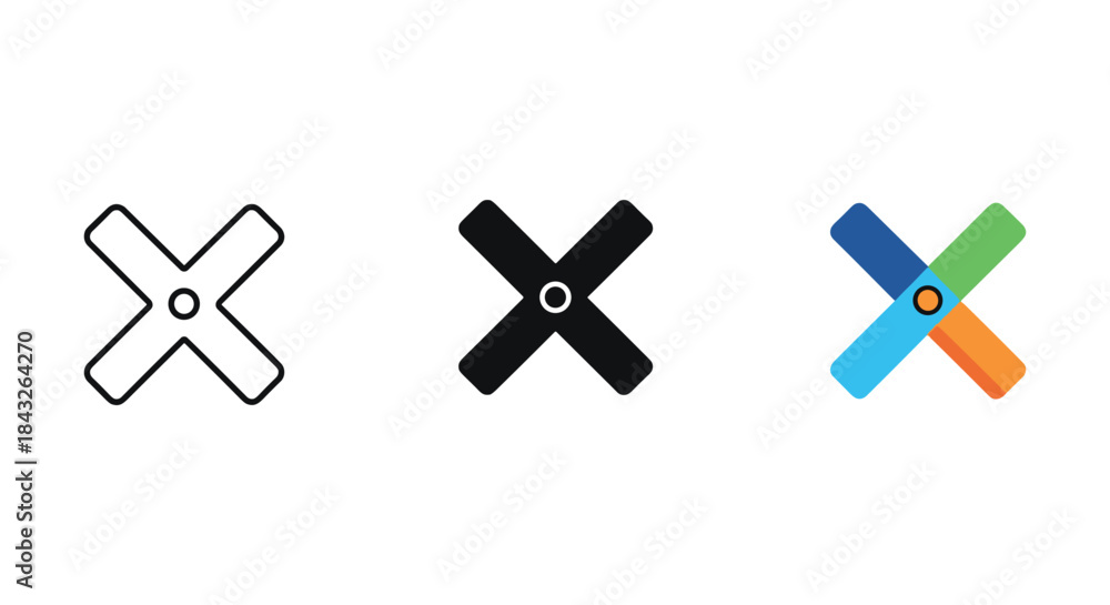 Obraz premium Set of three different x mark symbols in various styles and colors