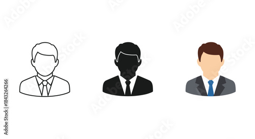 Three businessmen icons in different styles