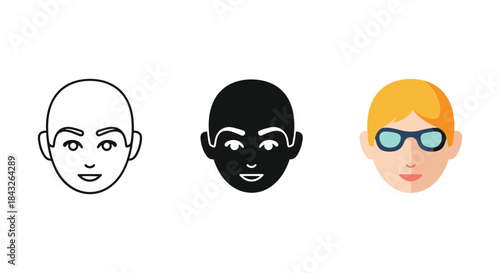 Diverse cartoon faces with different skin tones and accessories