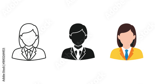 Three business professionals illustrated in different styles