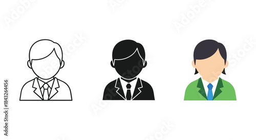 Three business professionals illustrated in different styles