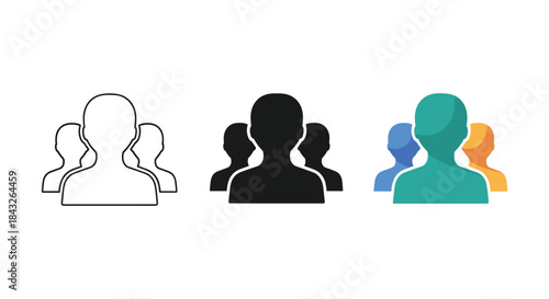 Group of people icon set in different colors and styles