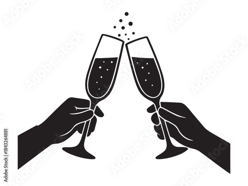 Silhouette black of two champagne glasses toasting vector illustration