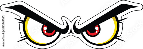 Cartoon eyes with red pupils and black outlines a fierce expression on transparent background