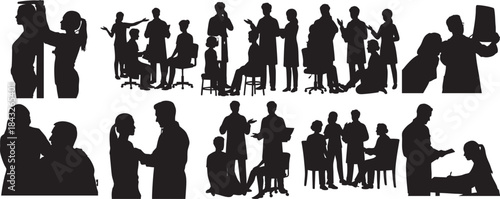 Silhouettes of People in Various Social Interactions