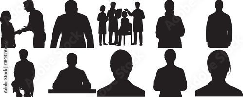 Silhouettes of People in Various Poses and Groups