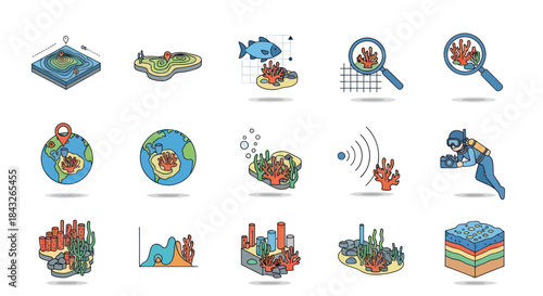 Collection of Colorful Environmental and Scientific Icons.