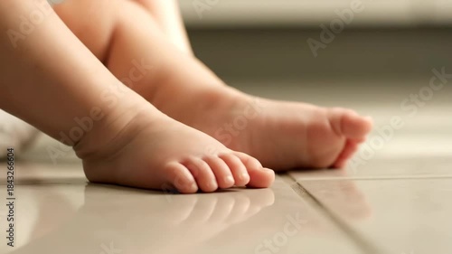 Wallpaper Mural Tiny baby feet resting on a tile floor, closeup. Soft focus. Torontodigital.ca